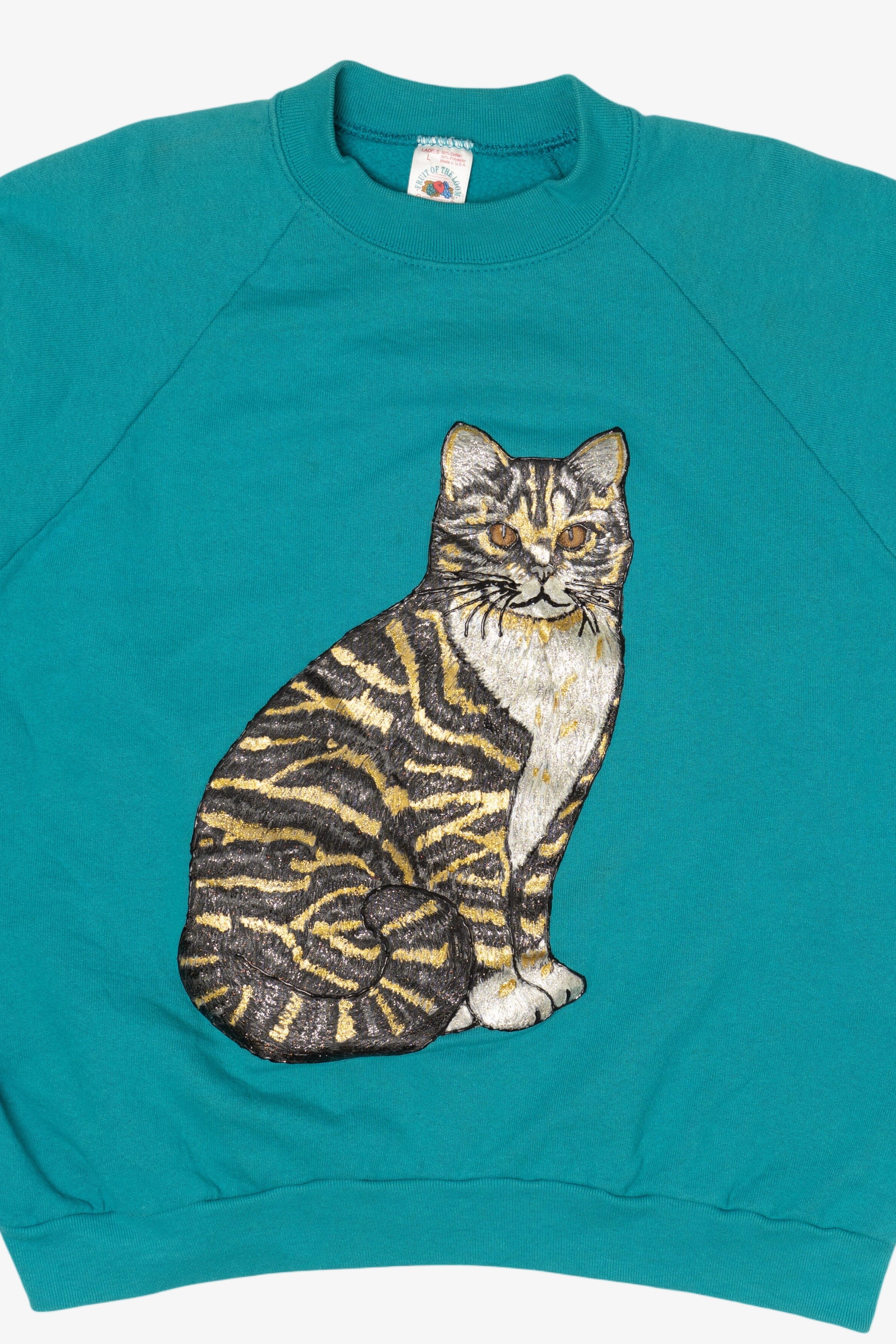 Vintage Hand Painted Cat Raglan Sweatshirt (1990s)