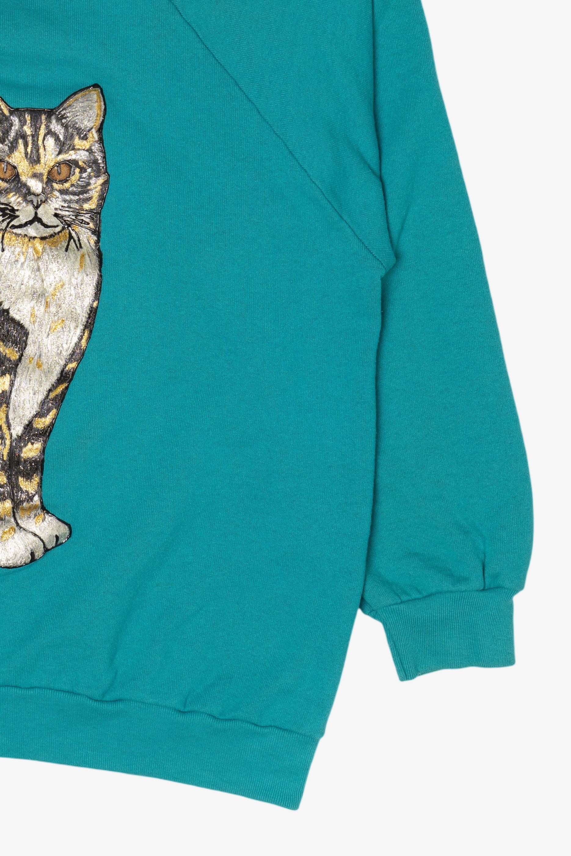 Vintage Hand Painted Cat Raglan Sweatshirt (1990s)