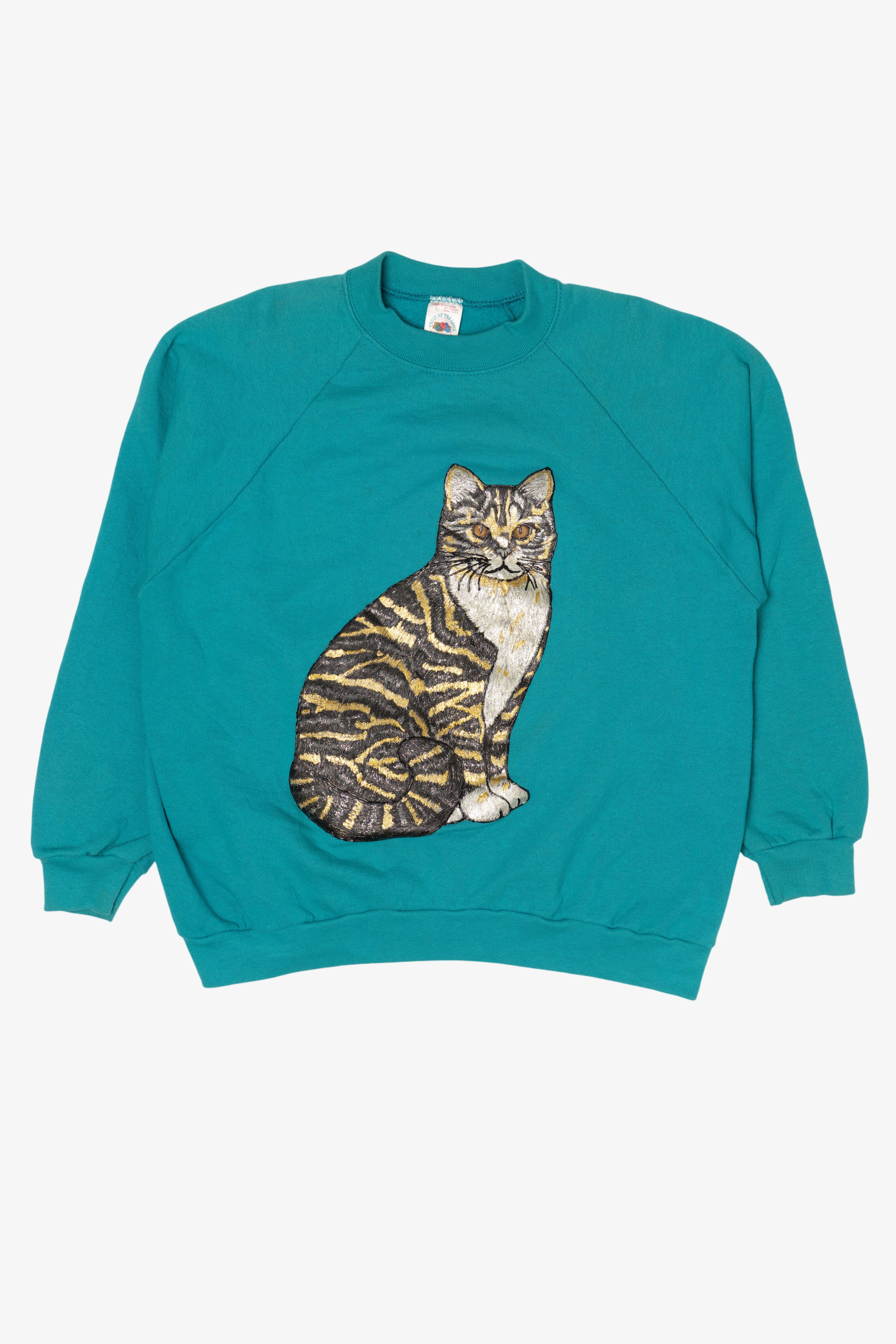 Vintage Hand Painted Cat Raglan Sweatshirt (1990s)