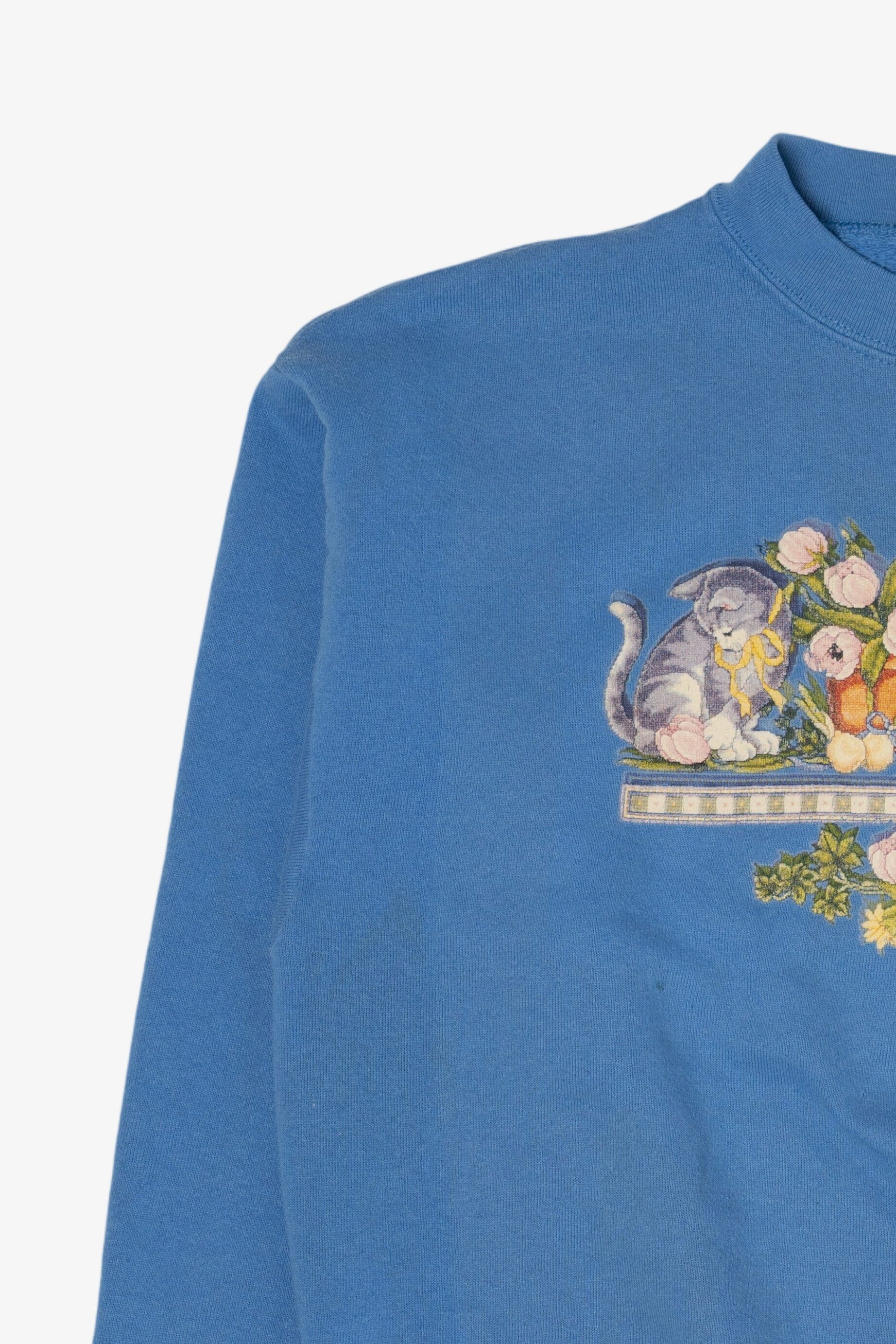 Vintage Blue Kittens And Flowerpots Tultex Sweatshirt (2000s)