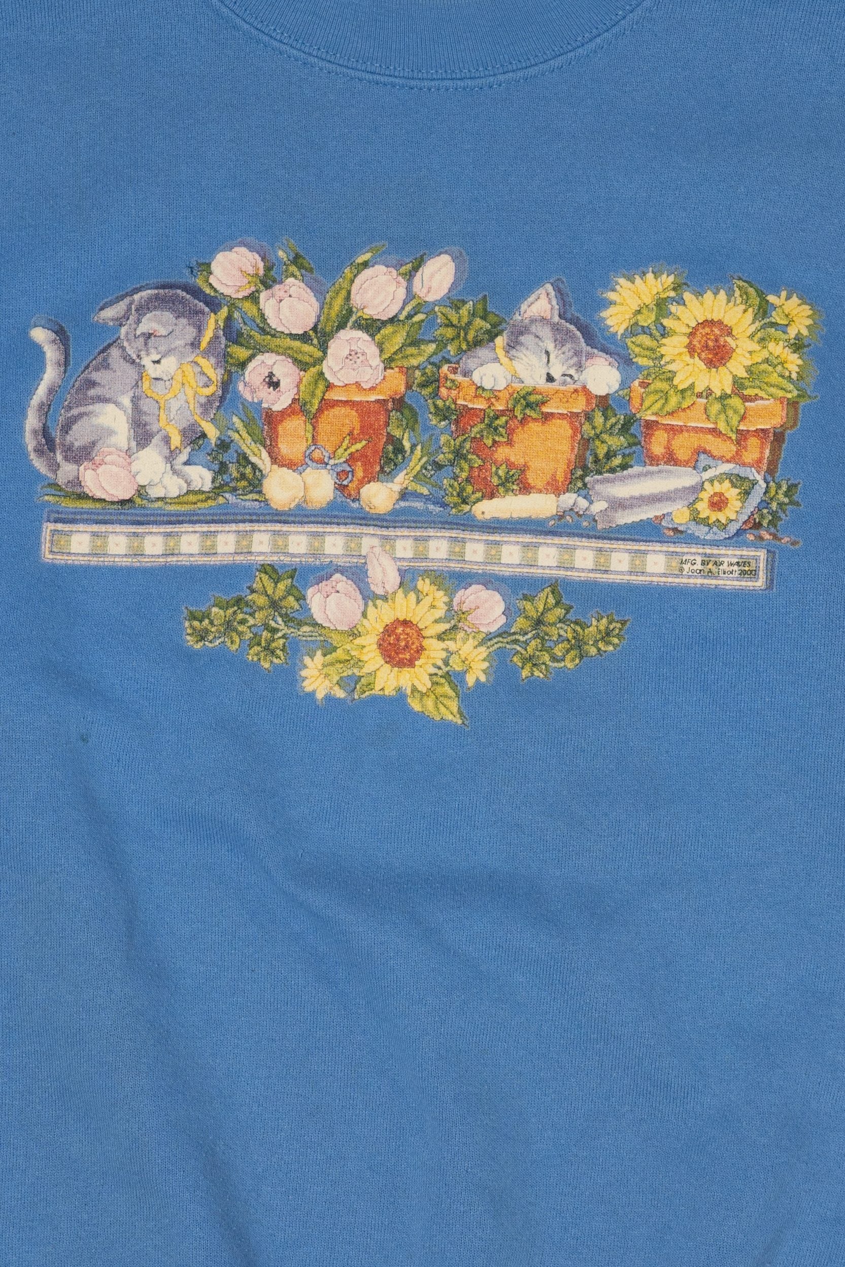 Vintage Blue Kittens And Flowerpots Tultex Sweatshirt (2000s)