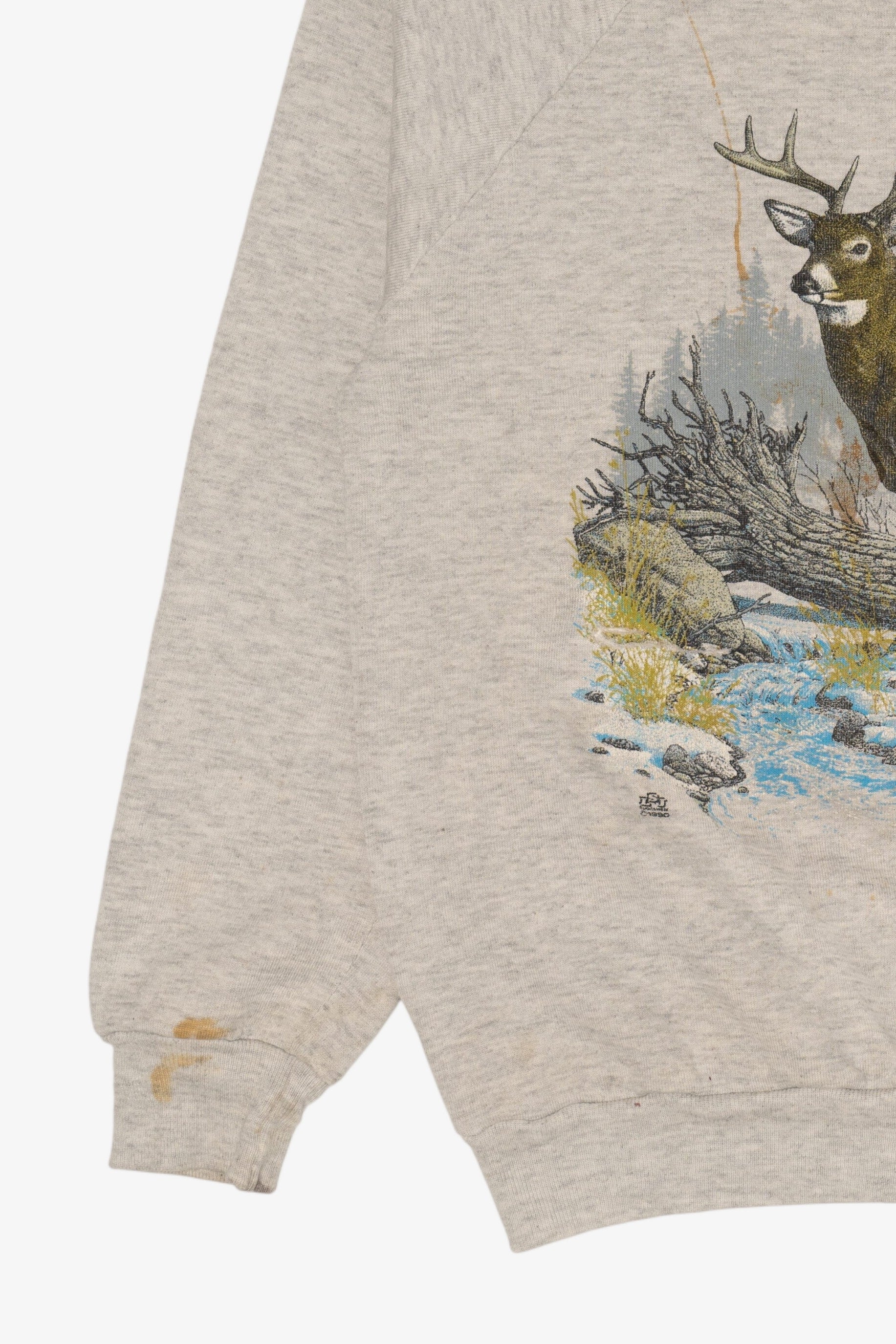 Vintage Gray Jerzees Deer Buck Raglan Sweatshirt (1990s)