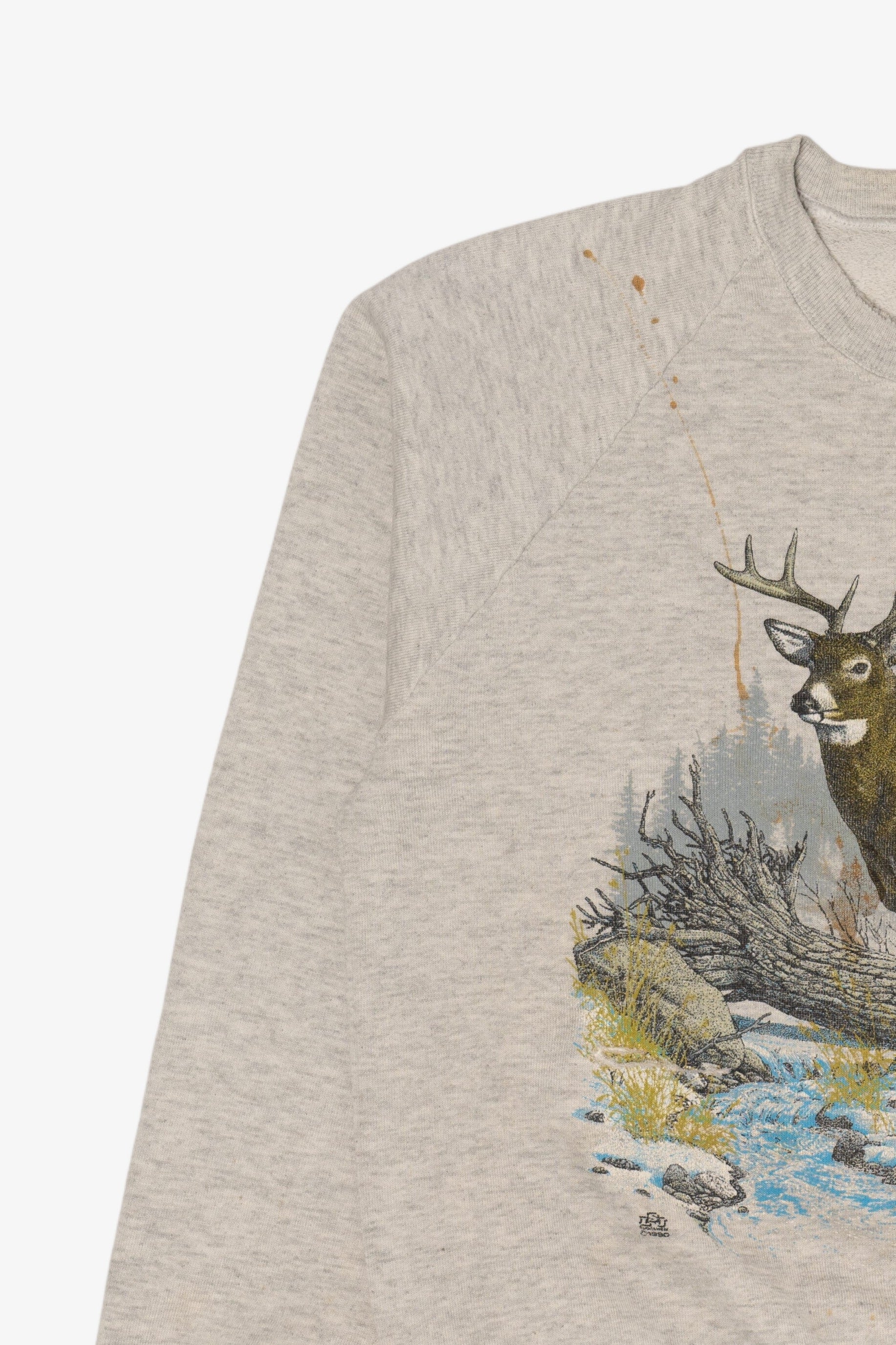 Vintage Gray Jerzees Deer Buck Raglan Sweatshirt (1990s)