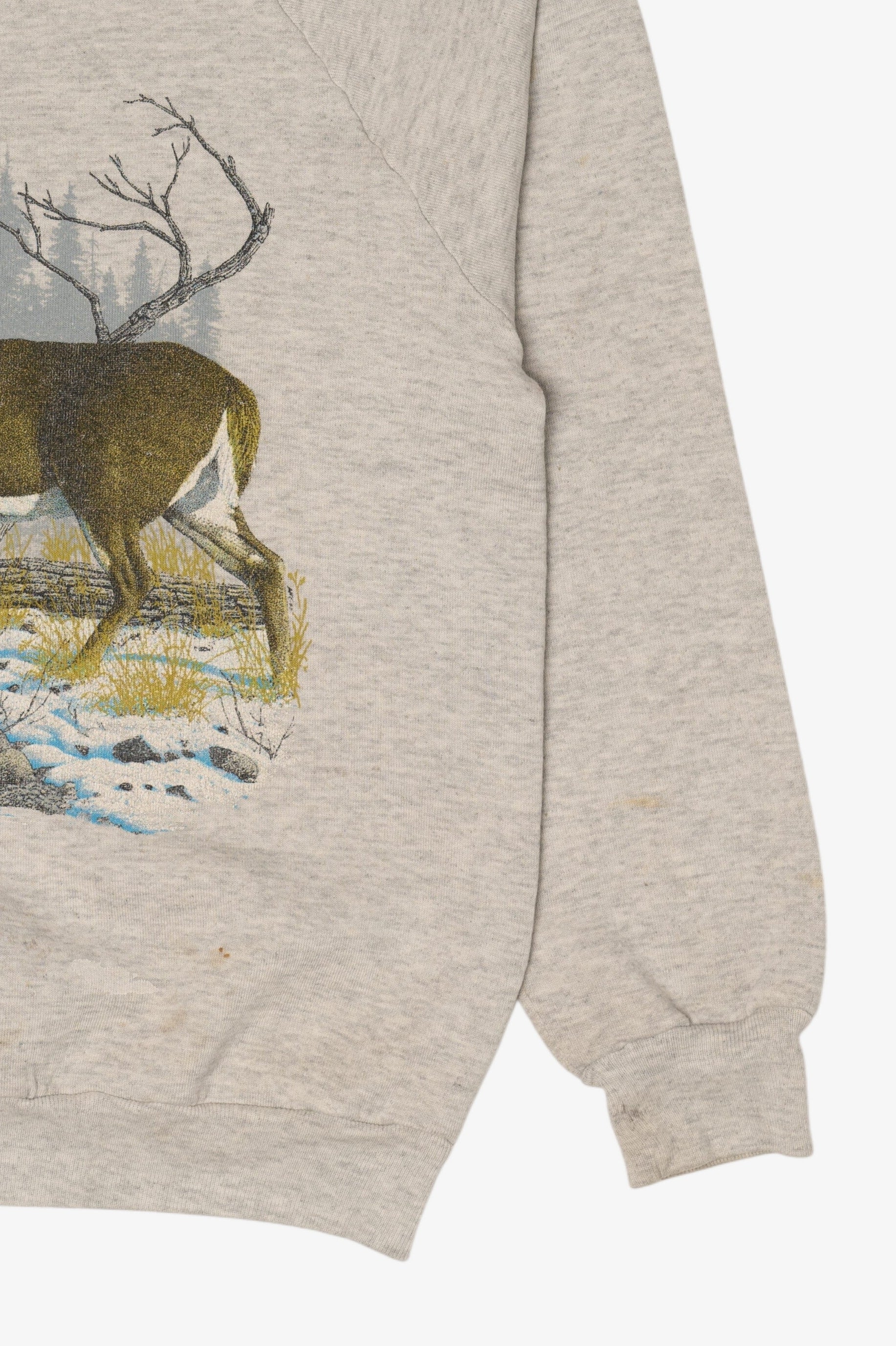 Vintage Gray Jerzees Deer Buck Raglan Sweatshirt (1990s)