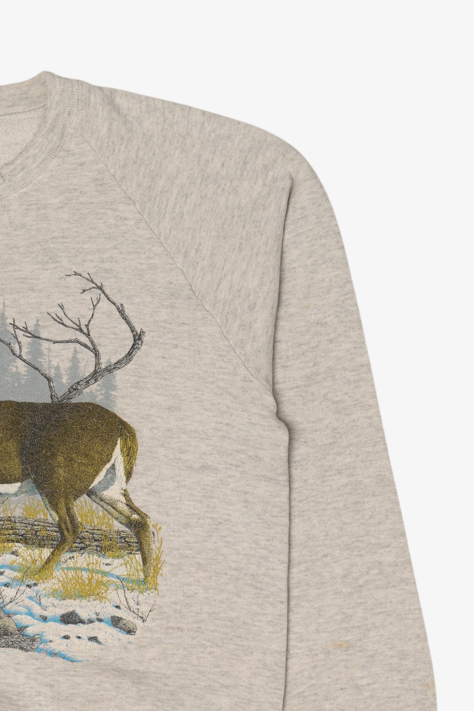 Vintage Gray Jerzees Deer Buck Raglan Sweatshirt (1990s)