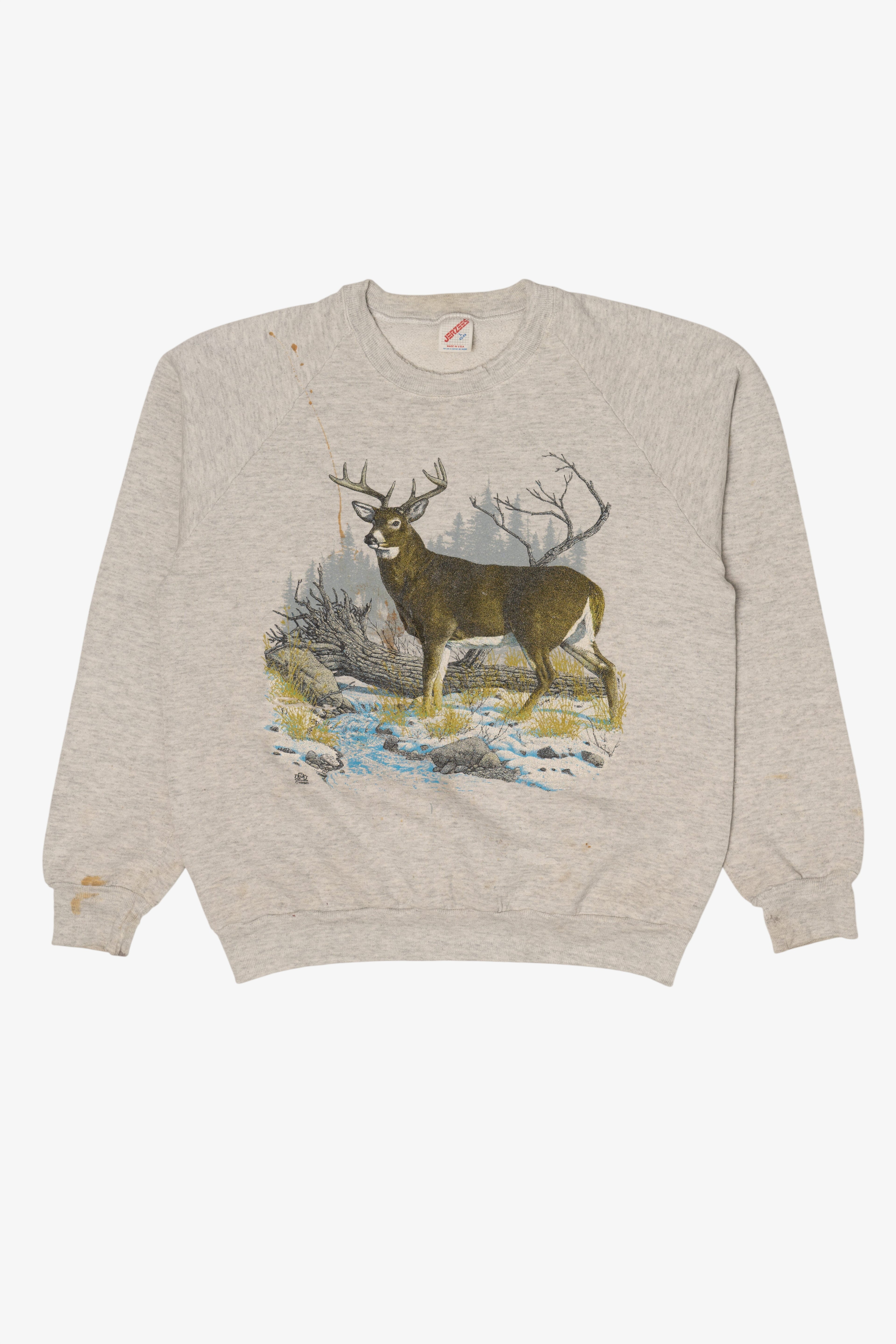 Vintage Gray Jerzees Deer Buck Raglan Sweatshirt (1990s)