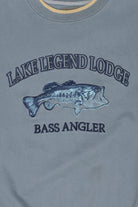 Vintage Light Blue "Lake Legend Lodge Bass Angler" Fish Sweatshirt (1990s)