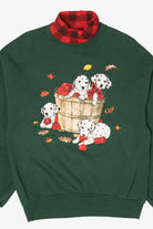 Vintage Dark Green Dalmatians Autumn Apples Plaid Turtleneck Sweatshirt (1990s)