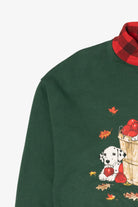 Vintage Dark Green Dalmatians Autumn Apples Plaid Turtleneck Sweatshirt (1990s)