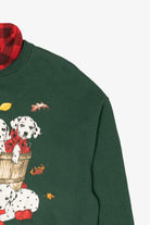 Vintage Dark Green Dalmatians Autumn Apples Plaid Turtleneck Sweatshirt (1990s)