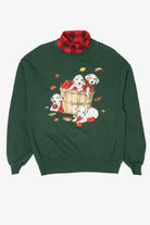 Vintage Dark Green Dalmatians Autumn Apples Plaid Turtleneck Sweatshirt (1990s)