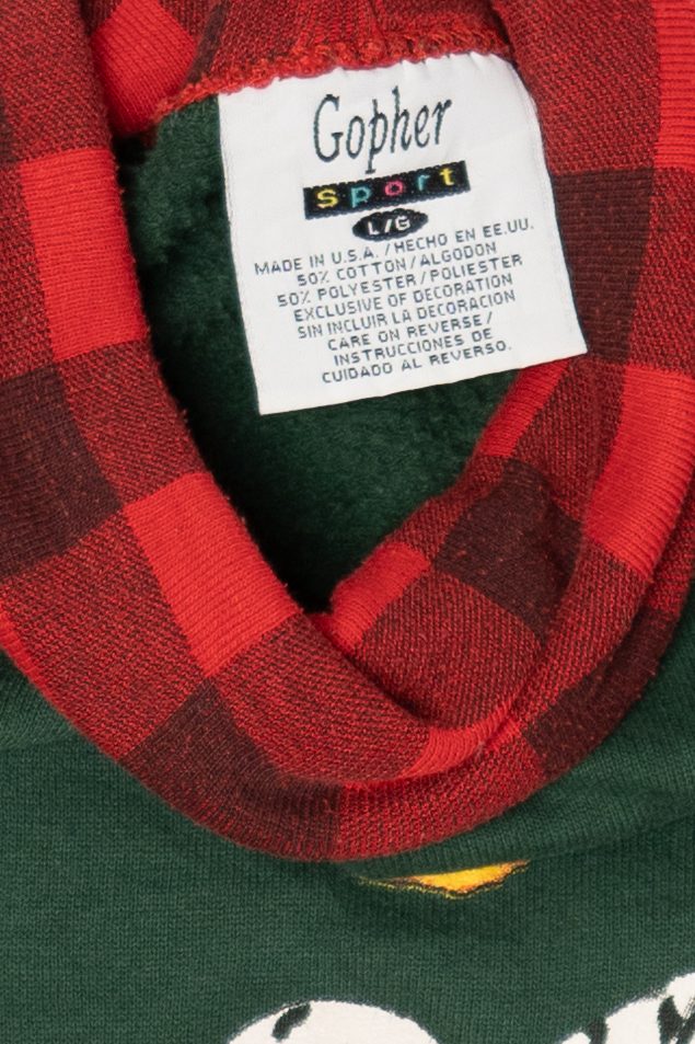 Vintage Dark Green Dalmatians Autumn Apples Plaid Turtleneck Sweatshirt (1990s)