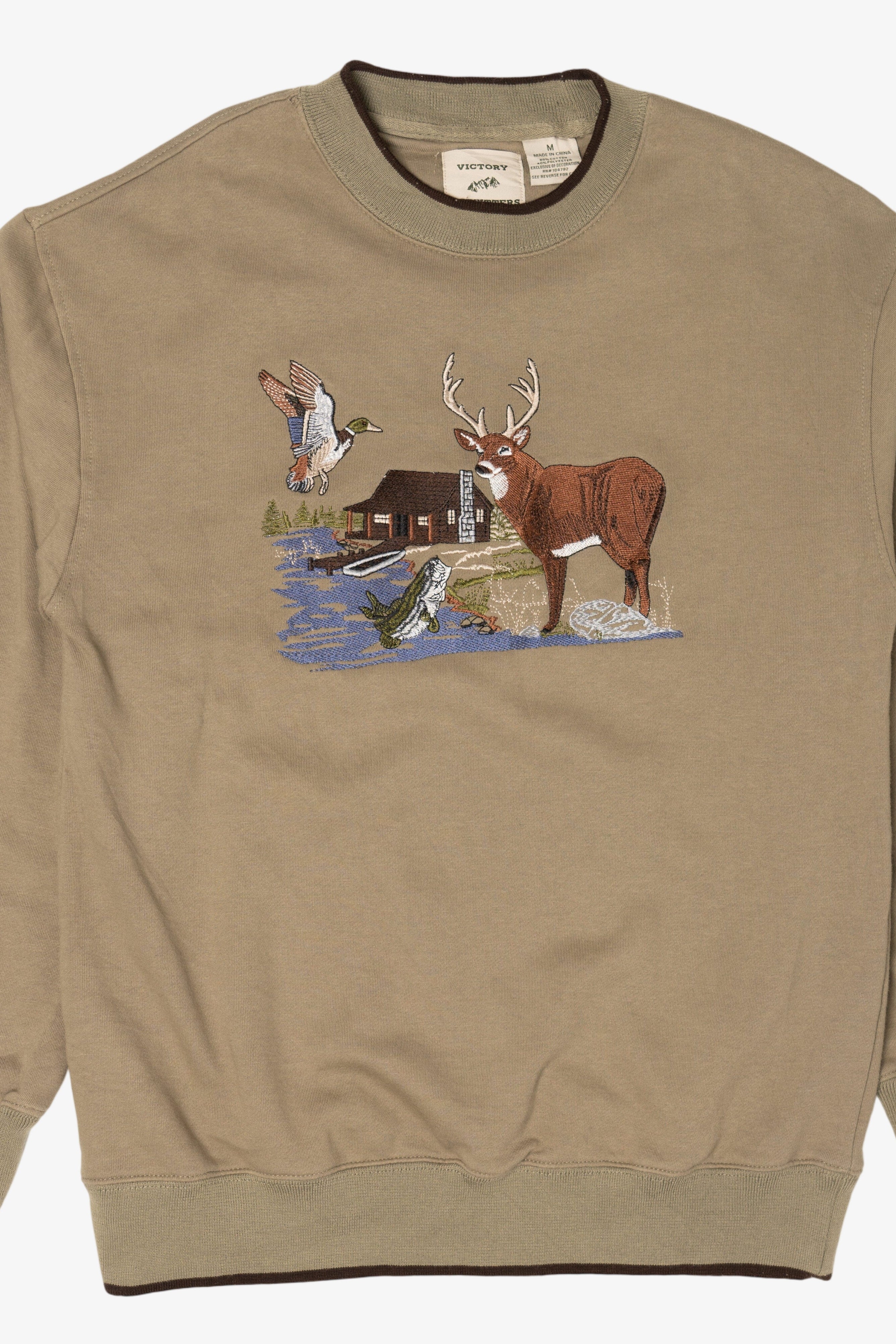 Embroidered Wildlife By Lake Log Cabin Sweatshirt