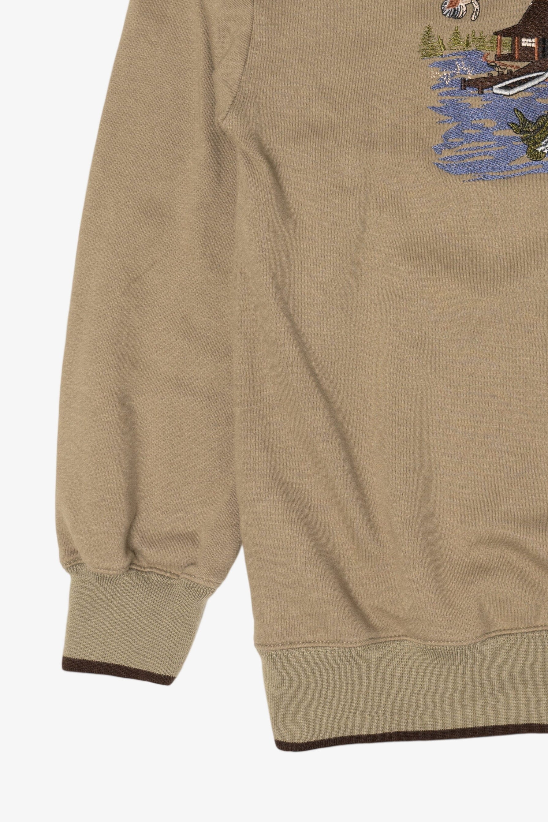 Embroidered Wildlife By Lake Log Cabin Sweatshirt