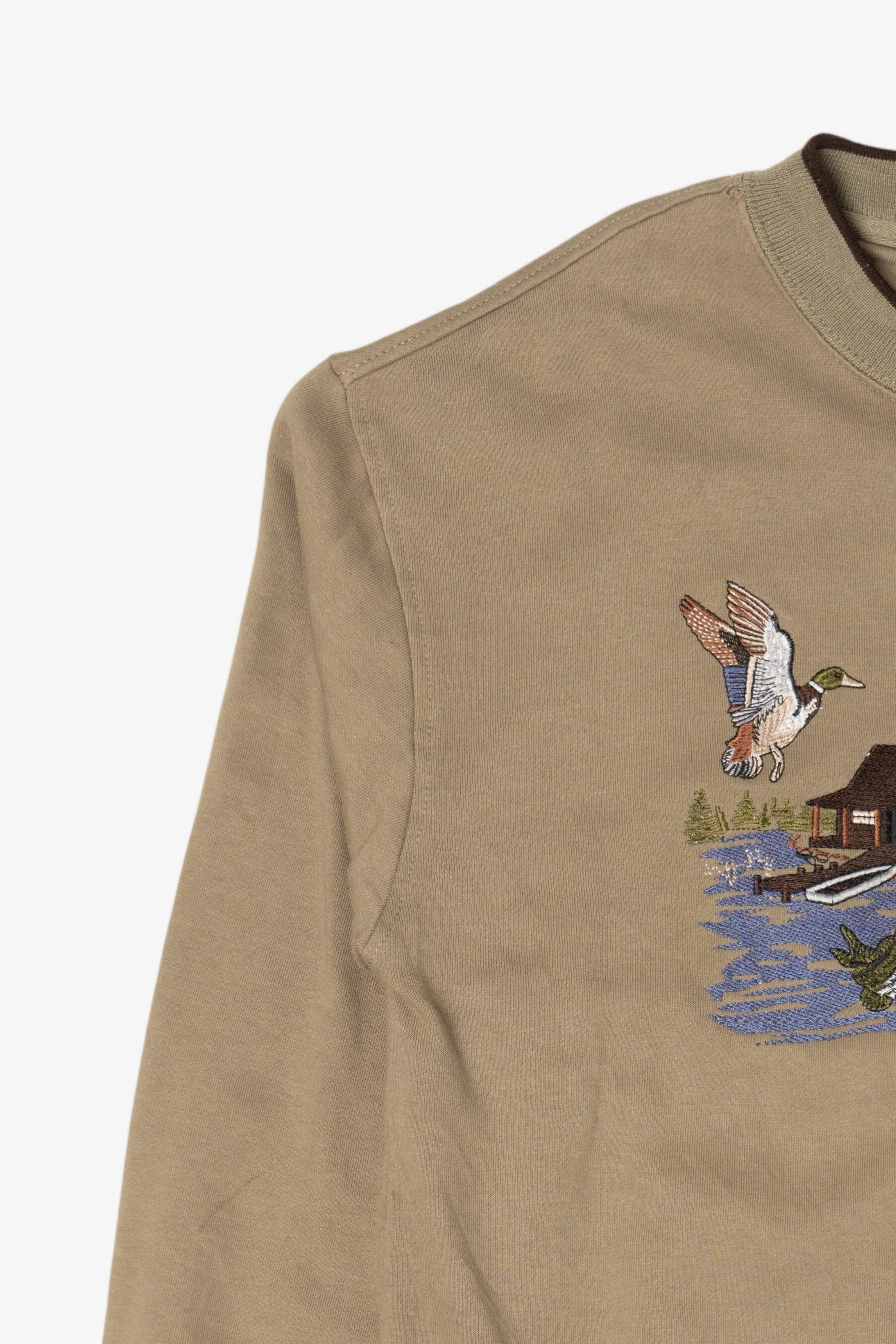 Embroidered Wildlife By Lake Log Cabin Sweatshirt