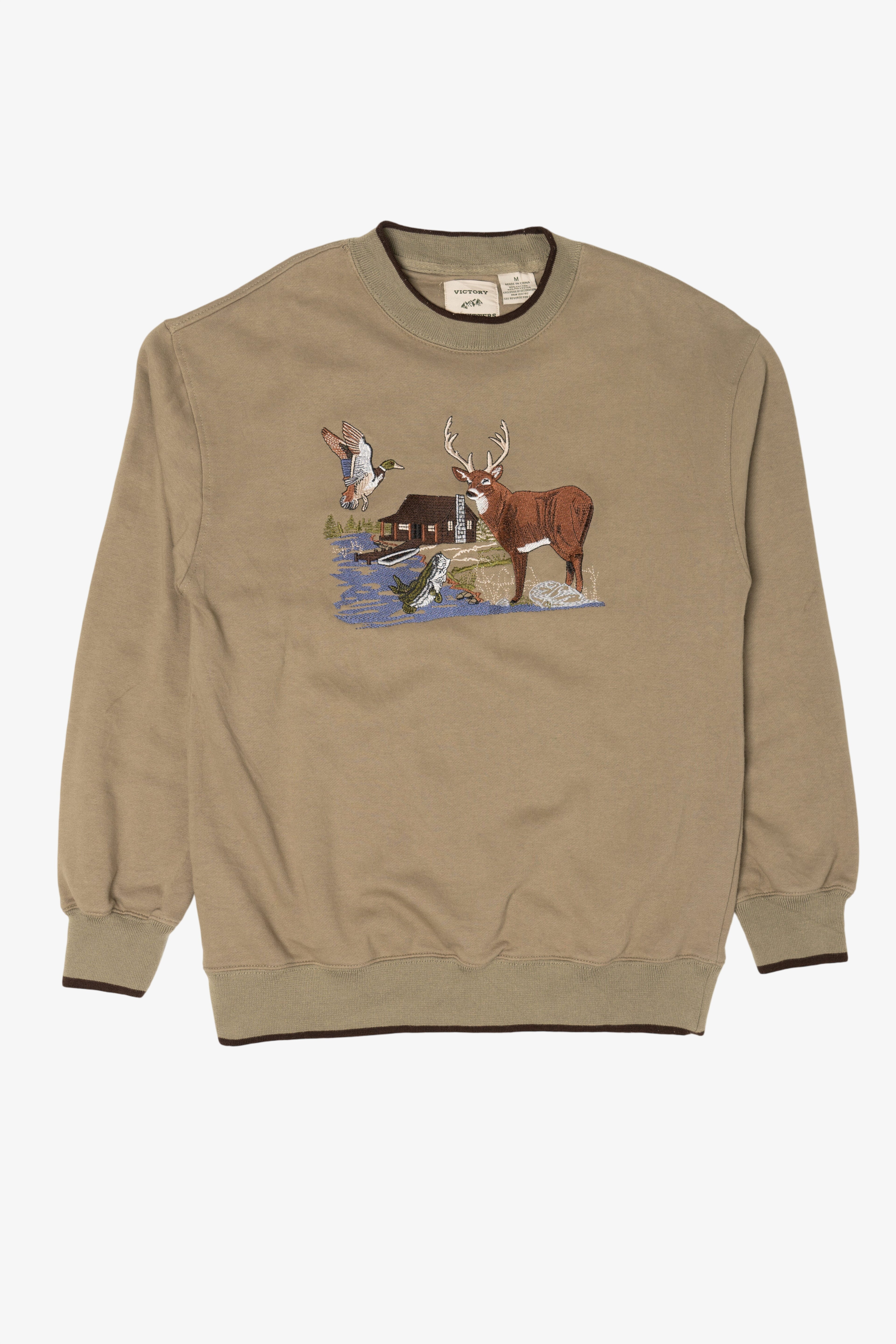 Embroidered Wildlife By Lake Log Cabin Sweatshirt