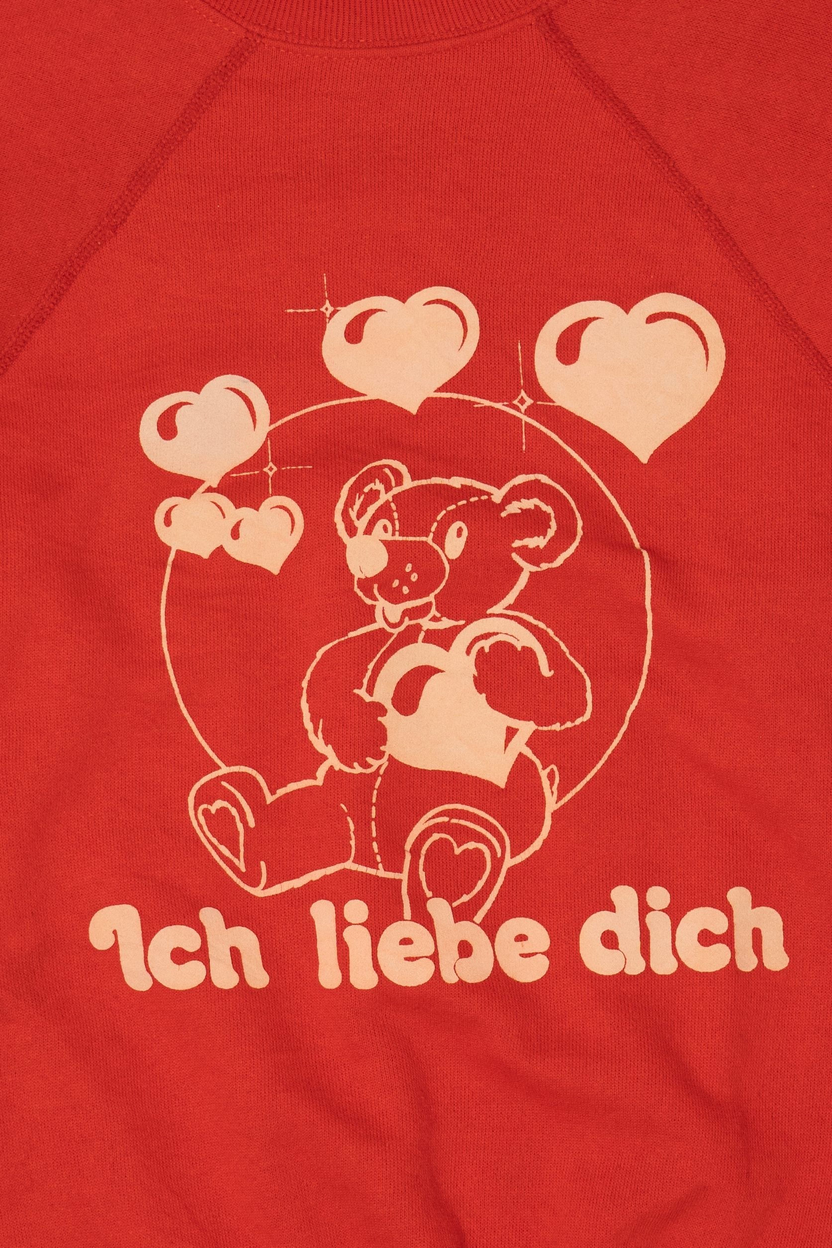 Vintage Red "Ich Liebe Dich" I Love You Teddy Bear Raglan Sweatshirt (1980s)