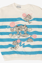 Vintage Striped Cats Playing With Yarn Front/Back Sweatshirt (1980s)