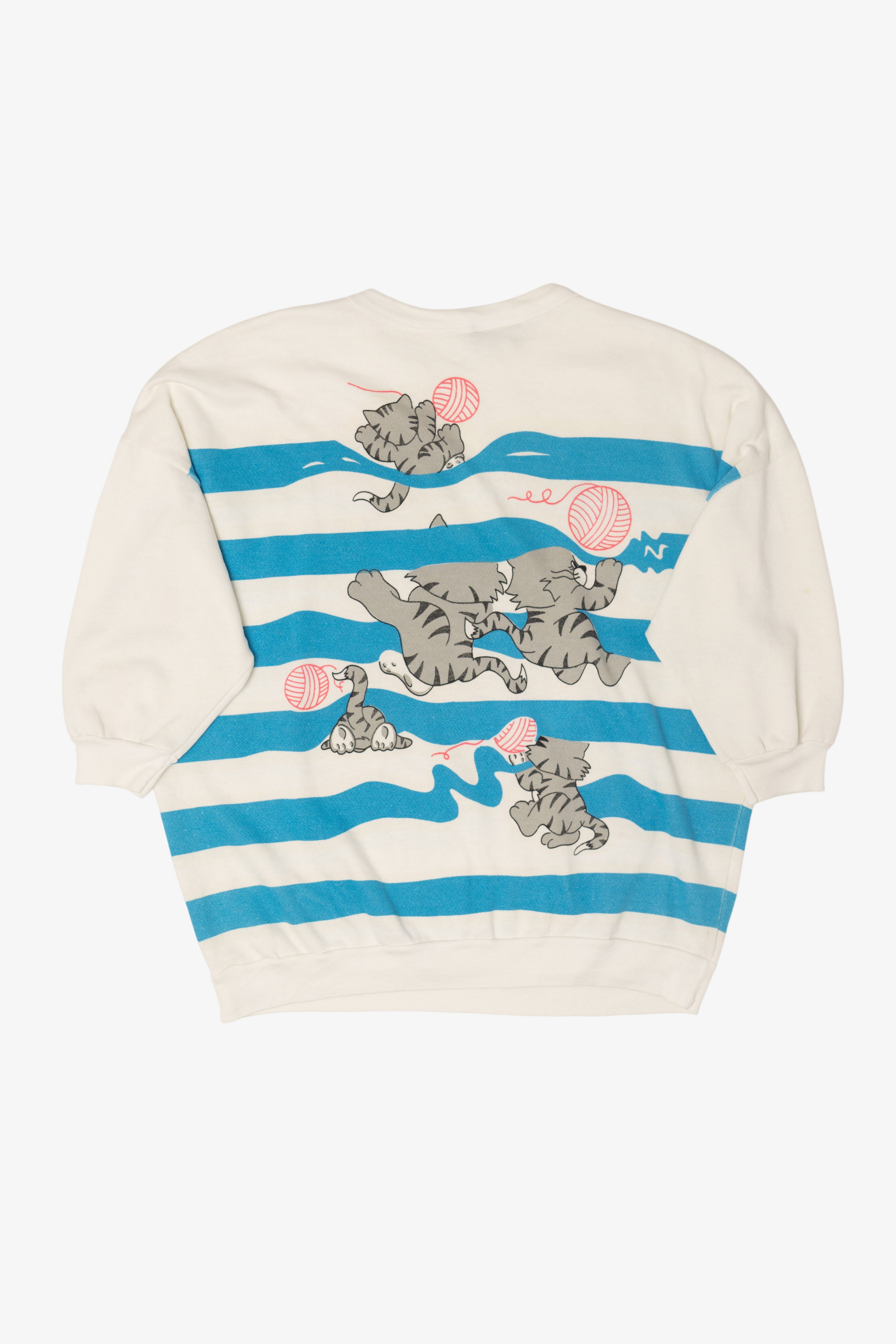 Vintage Striped Cats Playing With Yarn Front/Back Sweatshirt (1980s)