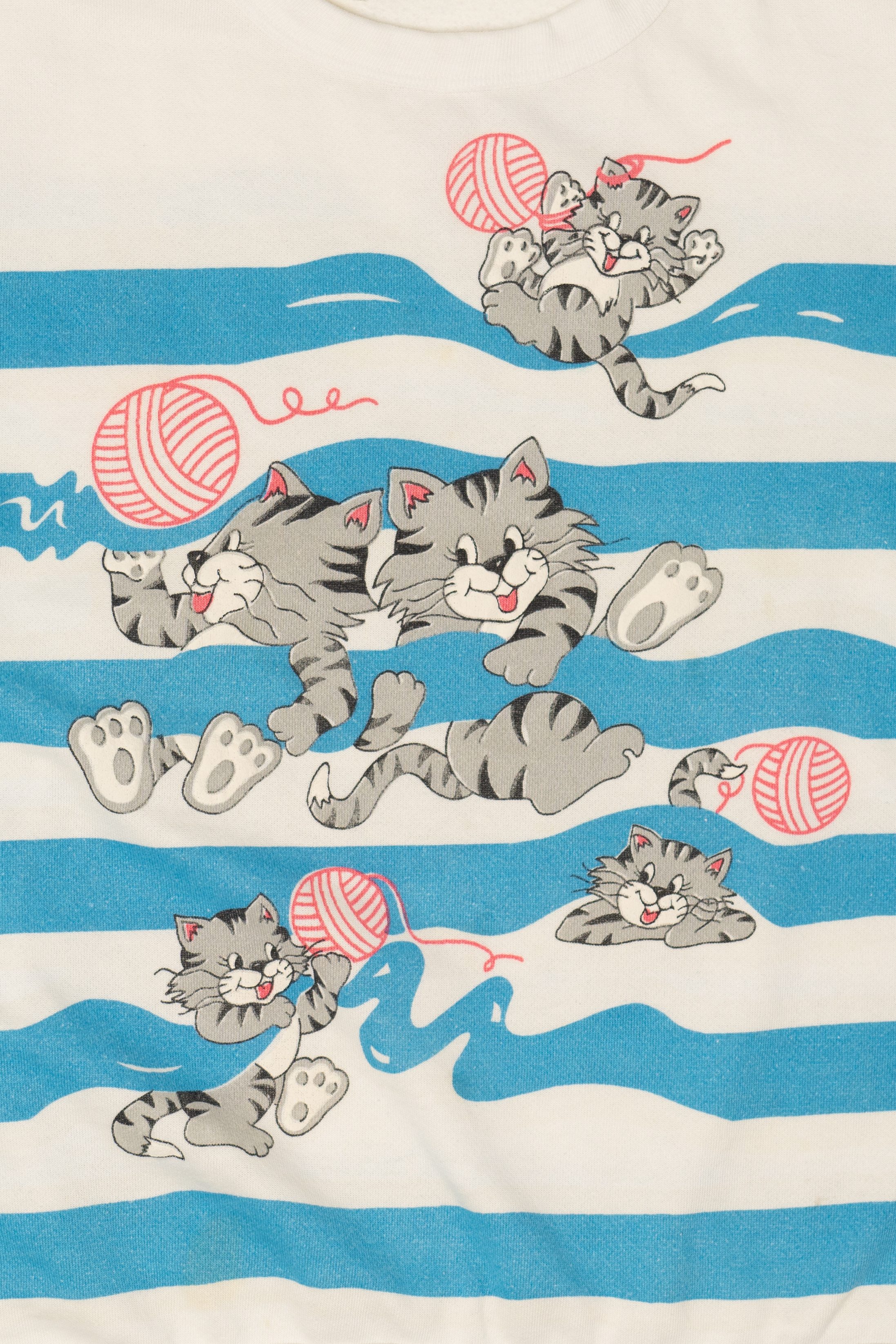 Vintage Striped Cats Playing With Yarn Front/Back Sweatshirt (1980s)