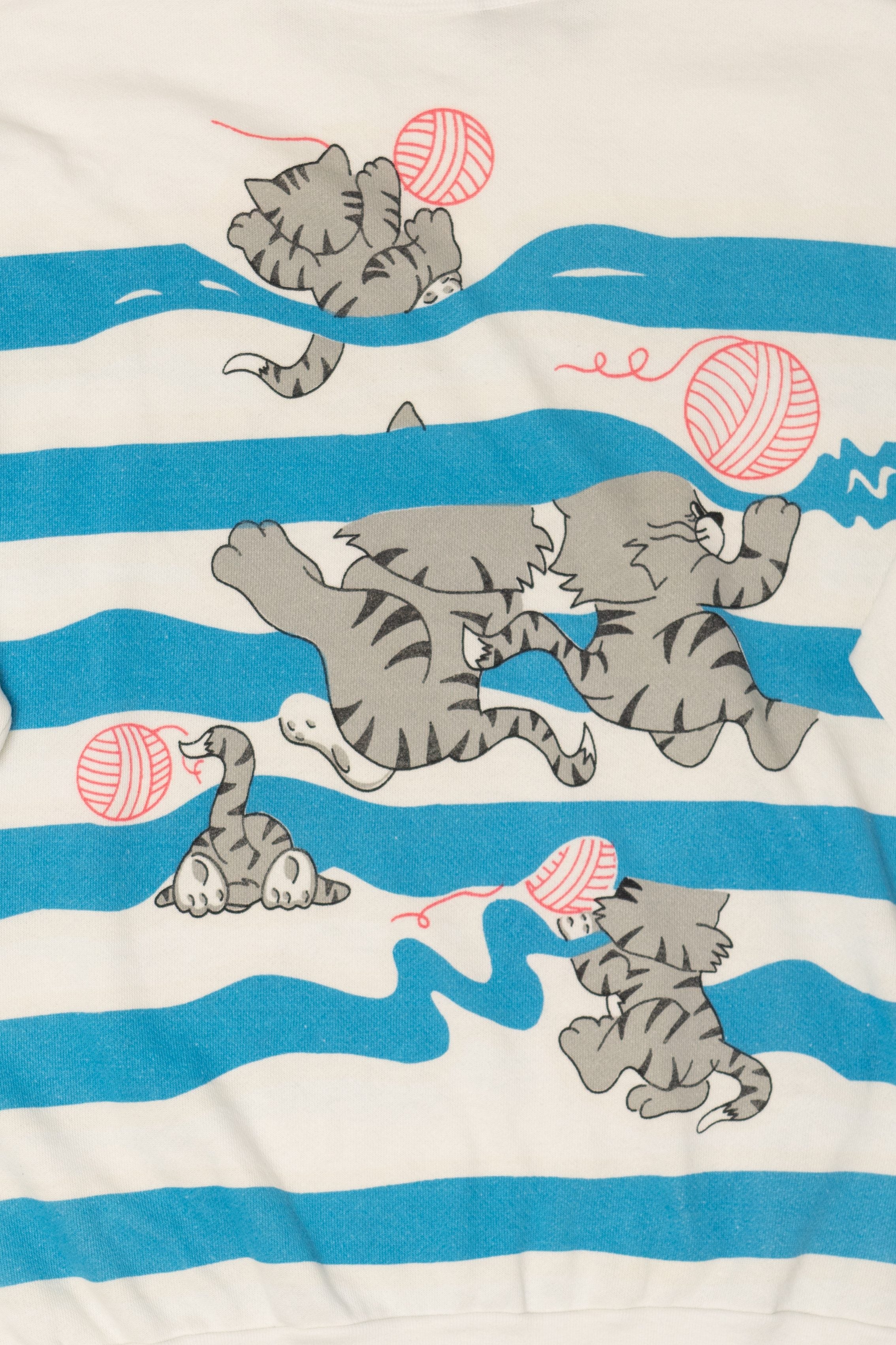 Vintage Striped Cats Playing With Yarn Front/Back Sweatshirt (1980s)