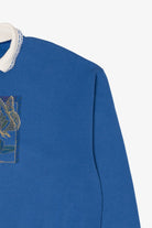 Vintage Blue Butterfly On Flowers Collared Sweatshirt (1990s)