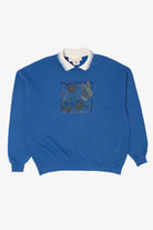 Vintage Blue Butterfly On Flowers Collared Sweatshirt (1990s)