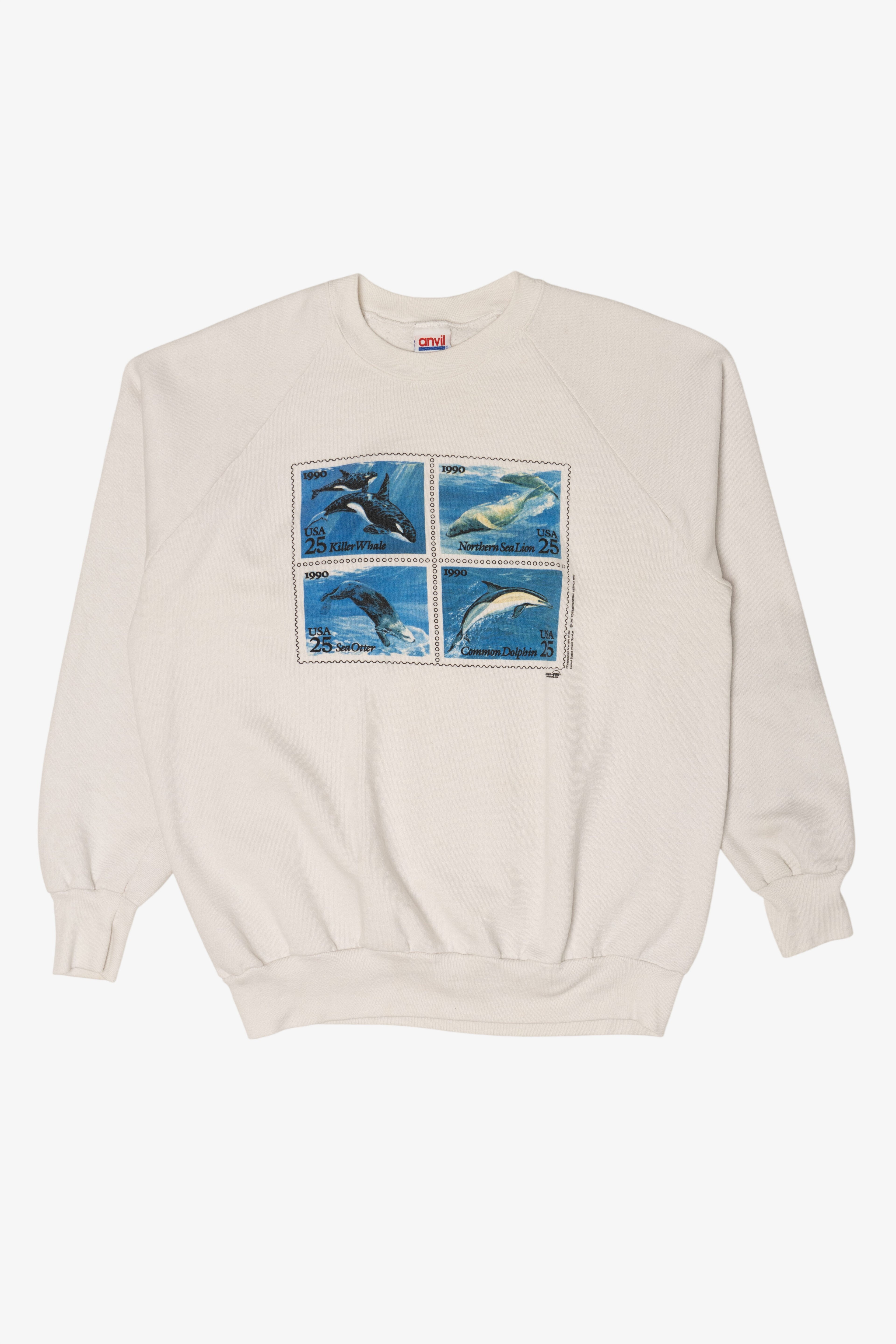 Vintage Whale Stamps Raglan Sweatshirt (1990s)