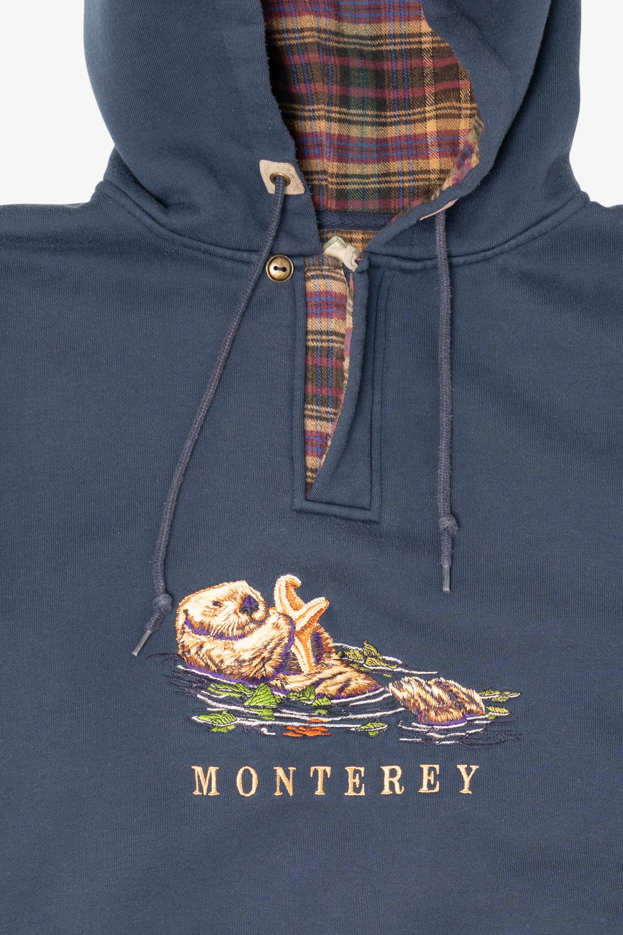Vintage Embroidered Otter "Monterey" Plaid Lined Hooded Sweatshirt (1990s)
