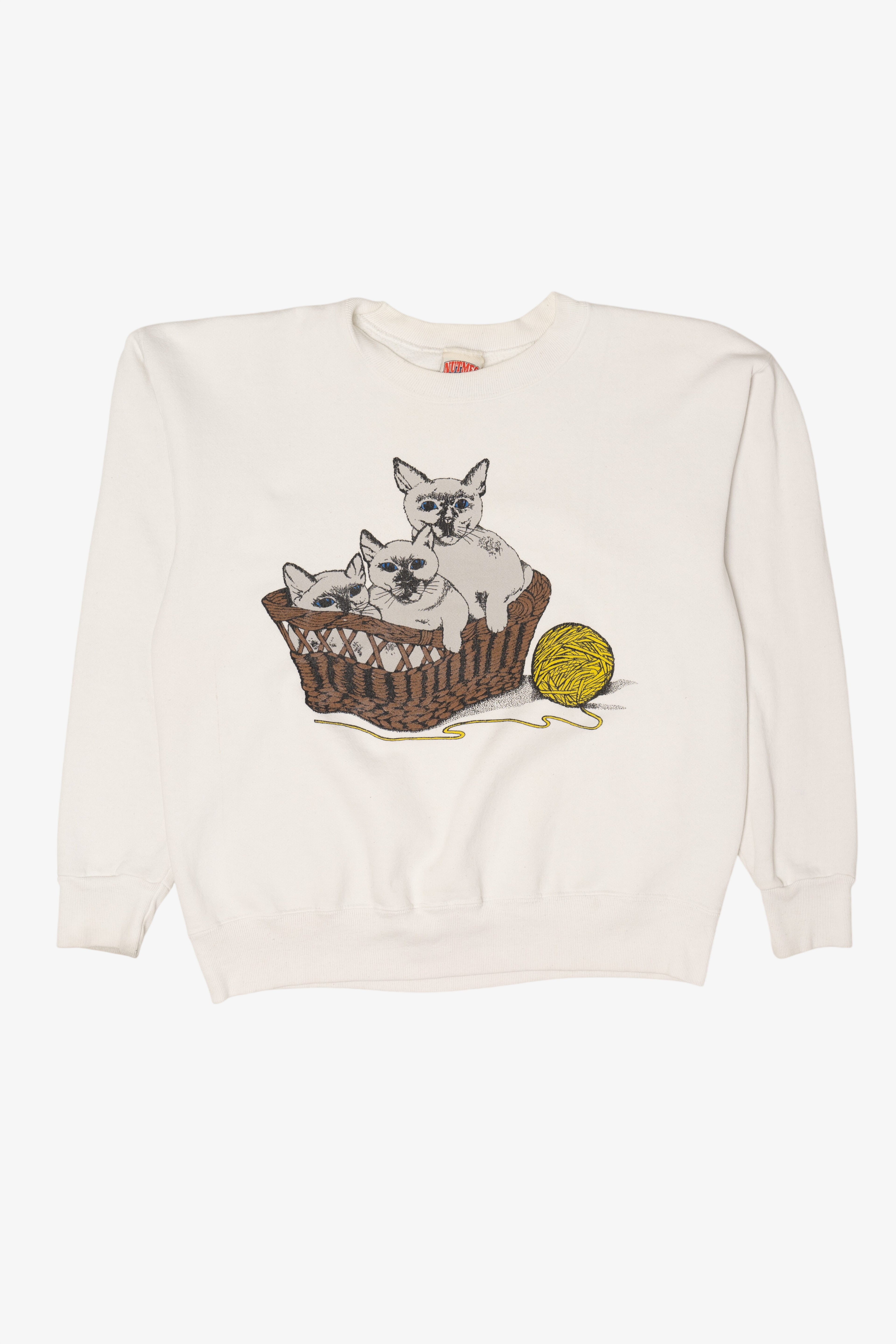 Vintage White Three Kittens In A Basket Sweatshirt (1980s)
