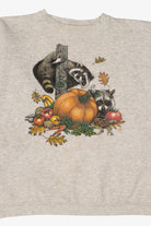 Vintage Light Gray Raccoons Autumn Harvest Sweatshirt (1990s)