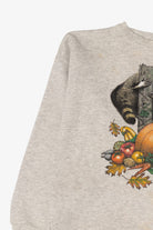 Vintage Light Gray Raccoons Autumn Harvest Sweatshirt (1990s)