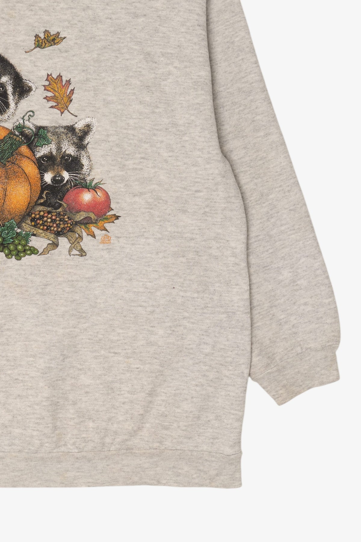 Vintage Light Gray Raccoons Autumn Harvest Sweatshirt (1990s)