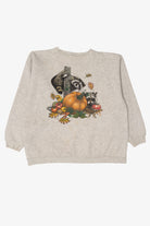 Vintage Light Gray Raccoons Autumn Harvest Sweatshirt (1990s)