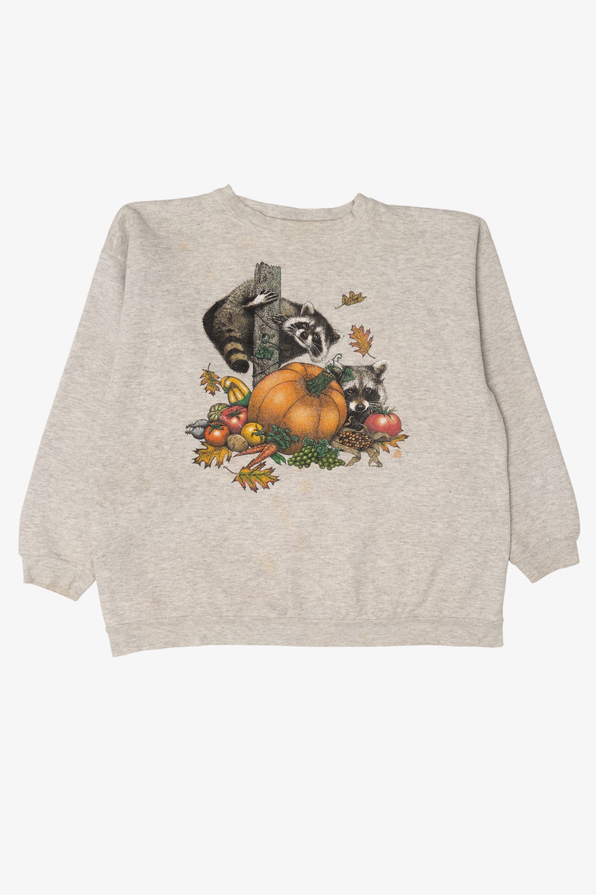 Vintage Light Gray Raccoons Autumn Harvest Sweatshirt (1990s)