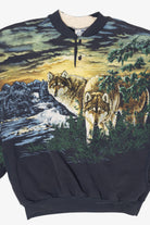 Vintage Navy Blue Wolves All Over Print Sweatshirt (1990s)