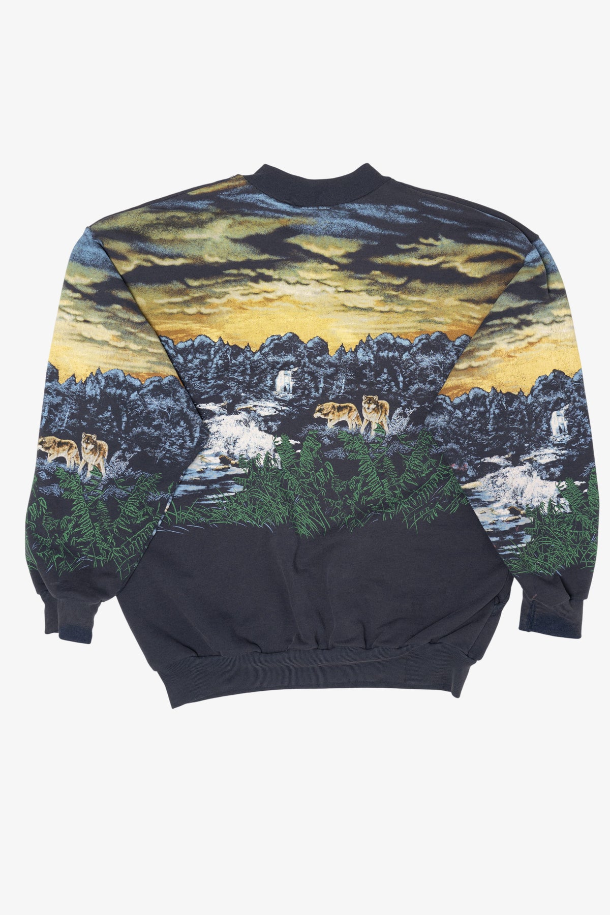 Vintage Navy Blue Wolves All Over Print Sweatshirt (1990s)