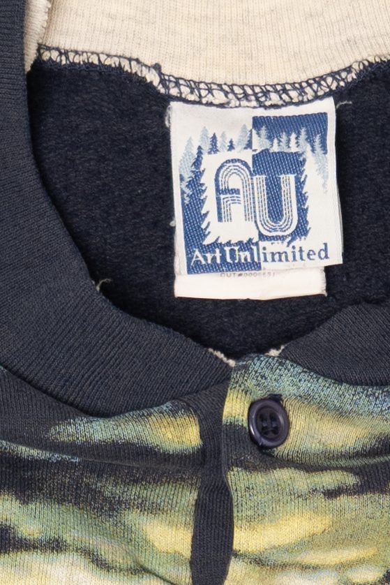 Vintage Navy Blue Wolves All Over Print Sweatshirt (1990s)