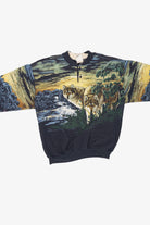 Vintage Navy Blue Wolves All Over Print Sweatshirt (1990s)
