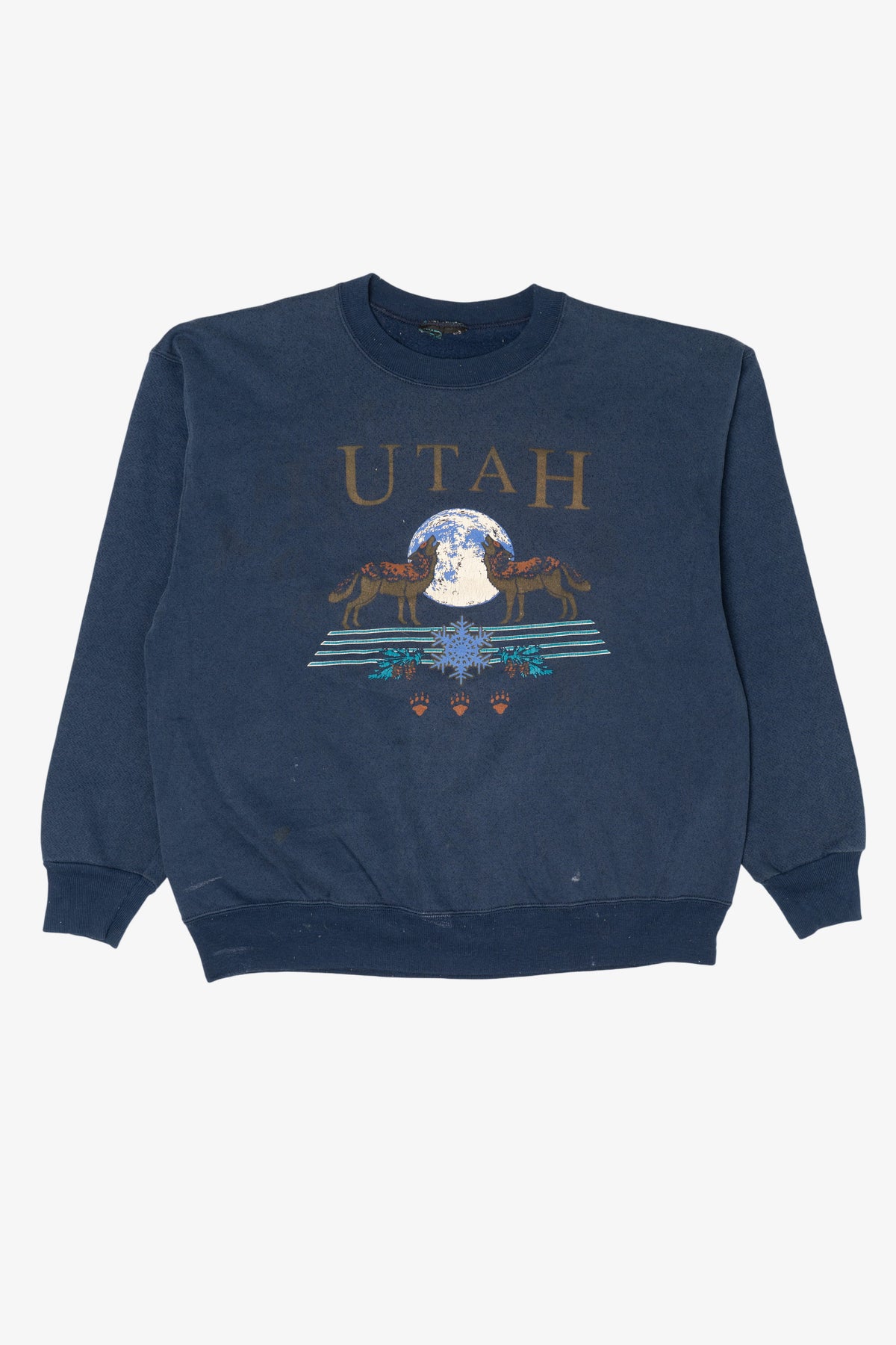 Vintage Navy Blue Utah Wolves Under Moon Sweatshirt (1990s)
