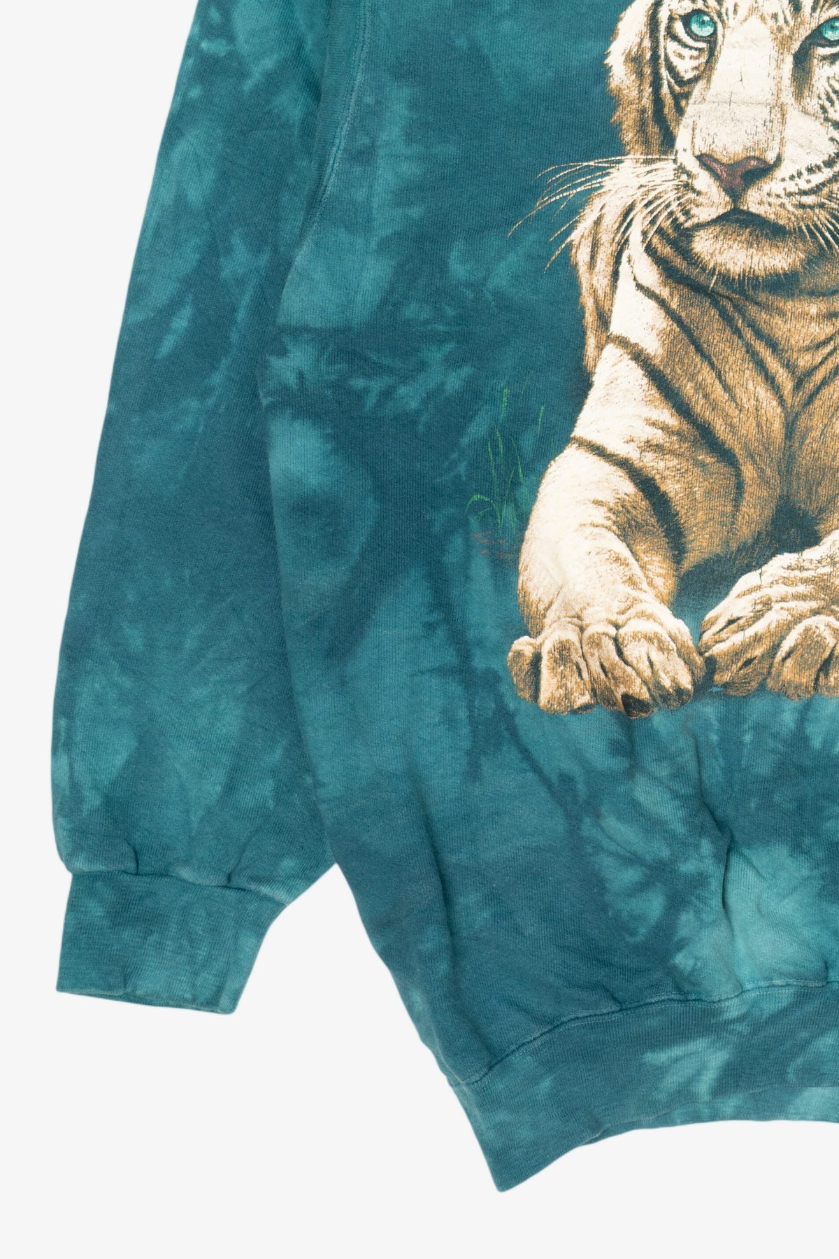 Vintage Teal Tie Dye White Tiger Cape May County Park Zoo Sweatshirt (1990s)