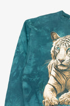 Vintage Teal Tie Dye White Tiger Cape May County Park Zoo Sweatshirt (1990s)