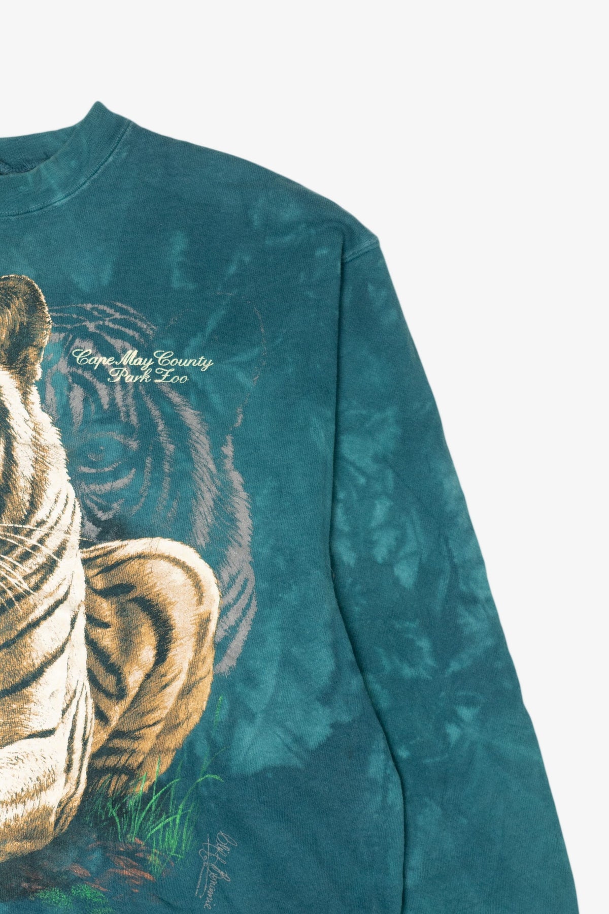 Vintage Teal Tie Dye White Tiger Cape May County Park Zoo Sweatshirt (1990s)