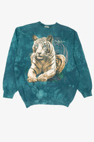 Vintage Teal Tie Dye White Tiger Cape May County Park Zoo Sweatshirt (1990s)