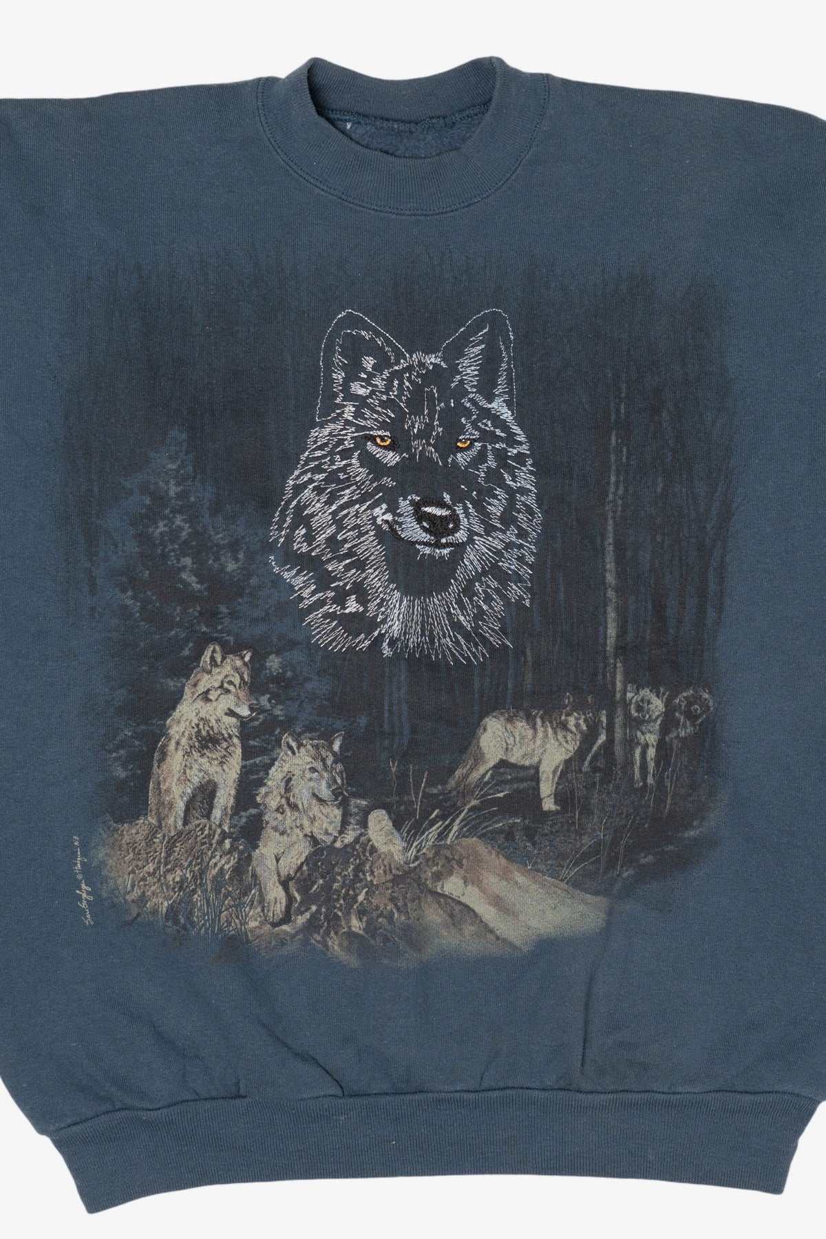 Vintage Embroidered Blue Wolves Sweatshirt (1990s)