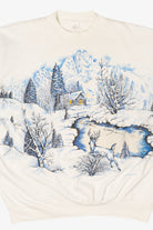 Vintage Embossed Winter Cabin Landscape Sweatshirt (1980s)