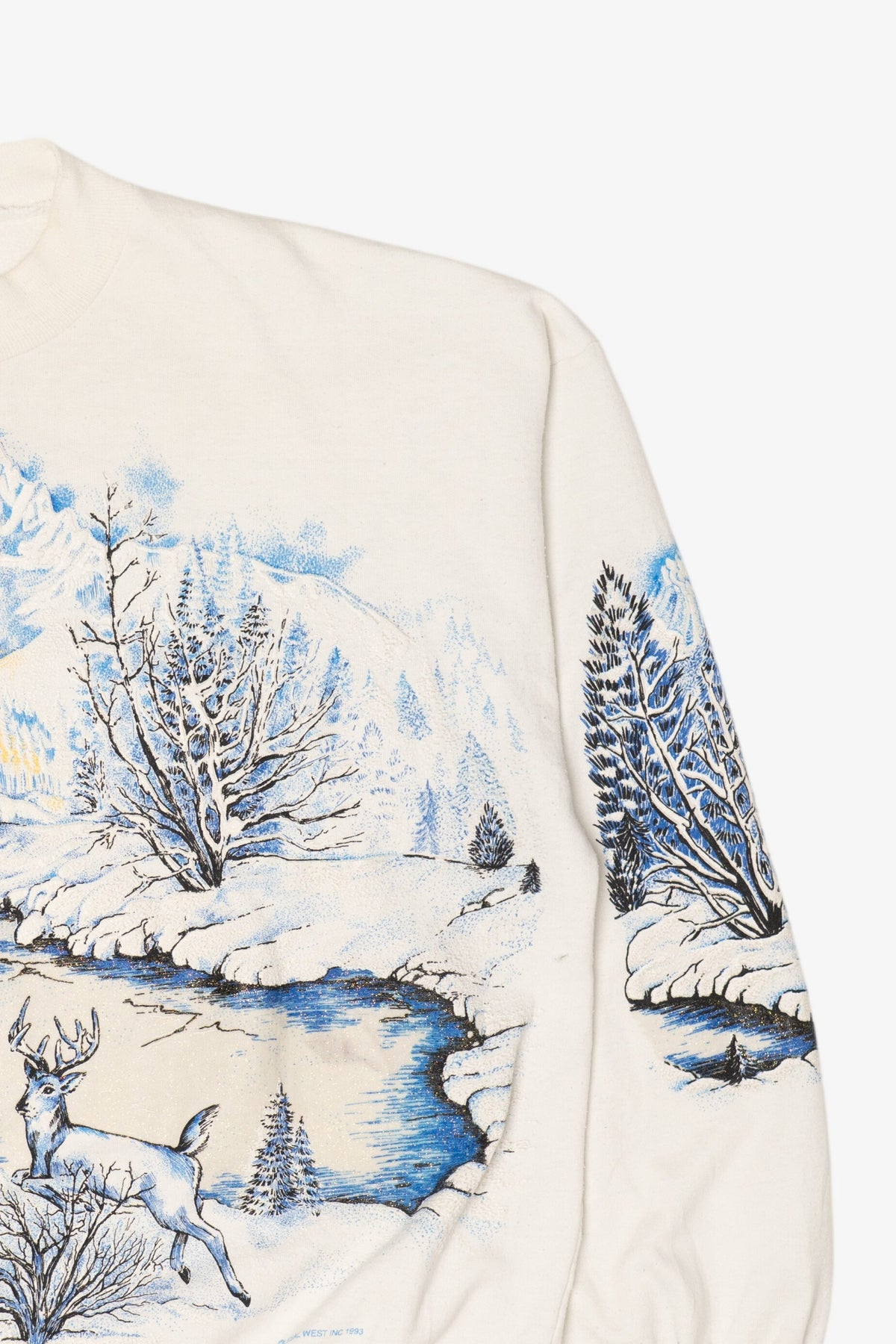 Vintage Embossed Winter Cabin Landscape Sweatshirt (1980s)