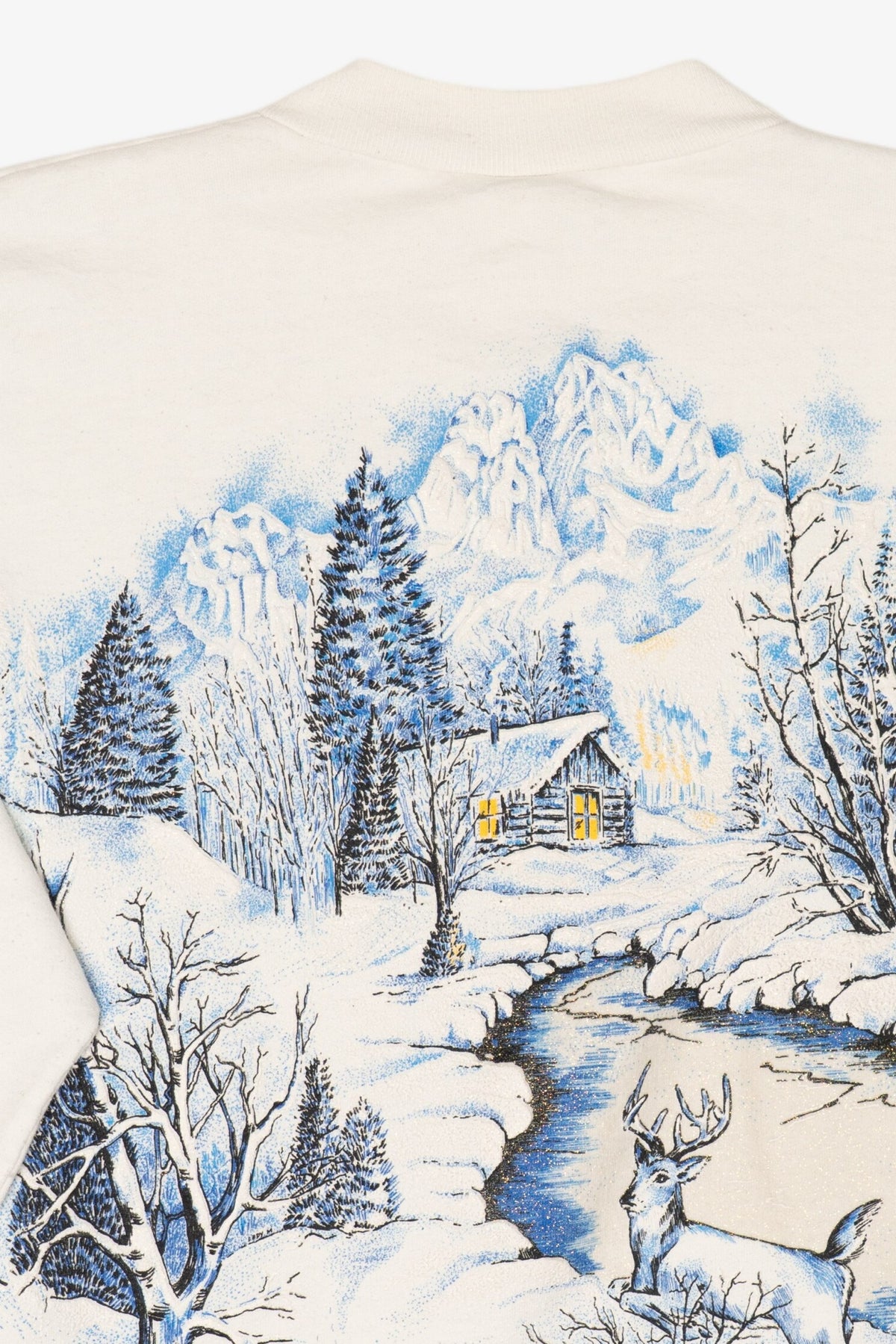 Vintage Embossed Winter Cabin Landscape Sweatshirt (1980s)
