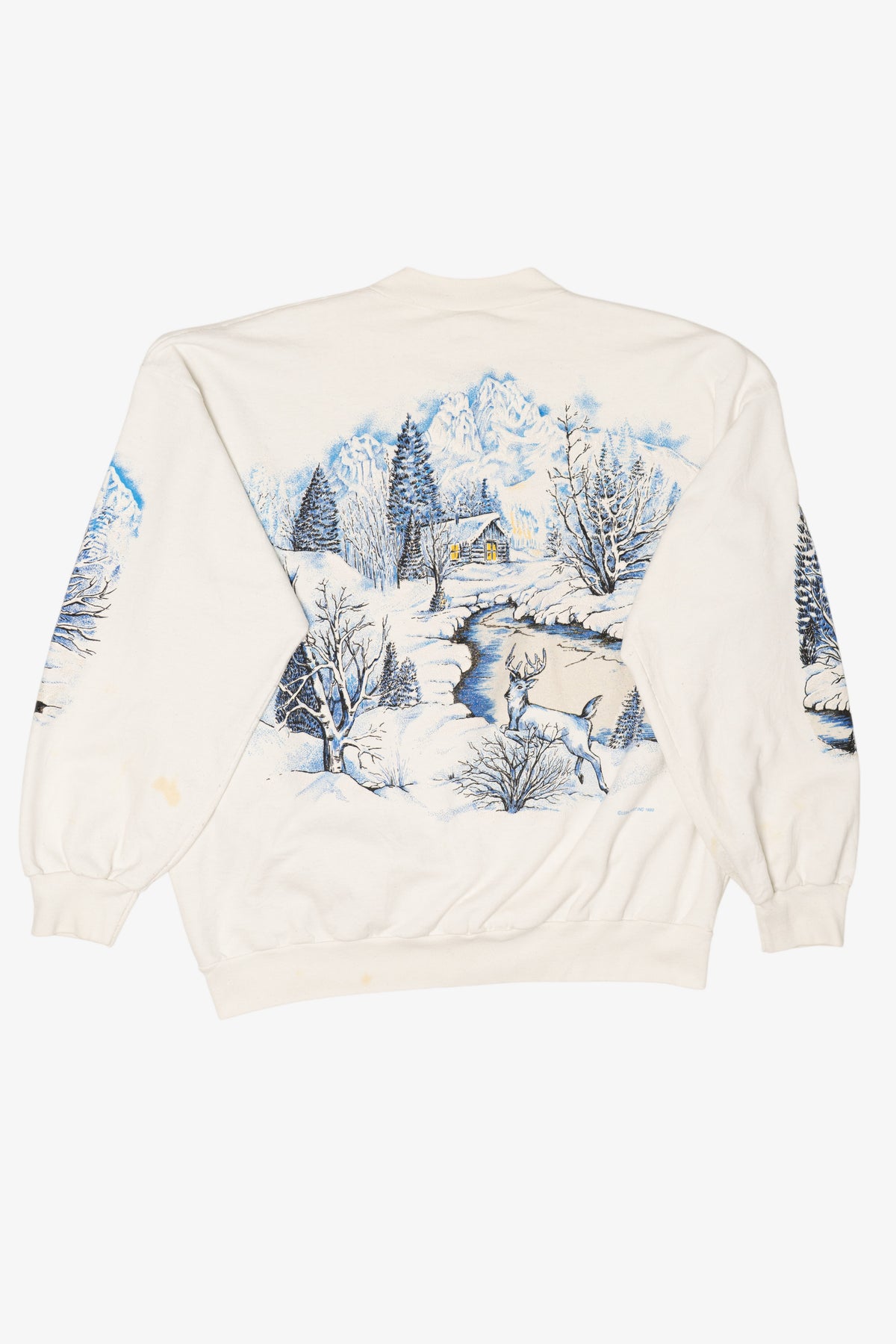 Vintage Embossed Winter Cabin Landscape Sweatshirt (1980s)