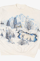 Vintage Embossed Winter Cabin Landscape Sweatshirt (1980s)